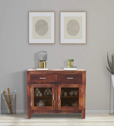 Premium Wooden Crockery Unit with Glass Front and Ample Internal Storage