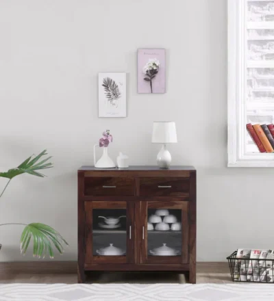 Stylish Wooden Crockery Unit with Glass Showcase and Storage Drawers