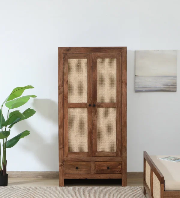 Wooden Wardrobe in Polished Sheesham for Clothes and Accessories