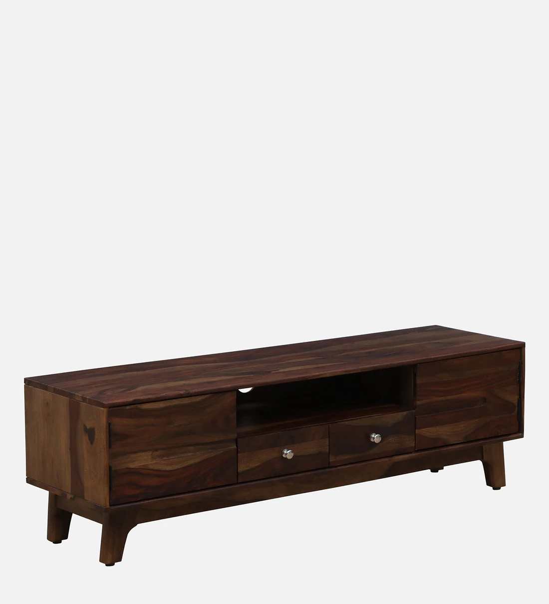 Sheesham Wood TV Stand with Sliding Doors and Open Display Shelf - Image 6