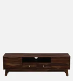 Sheesham Wood TV Stand with Sliding Doors and Open Display Shelf - Image 7