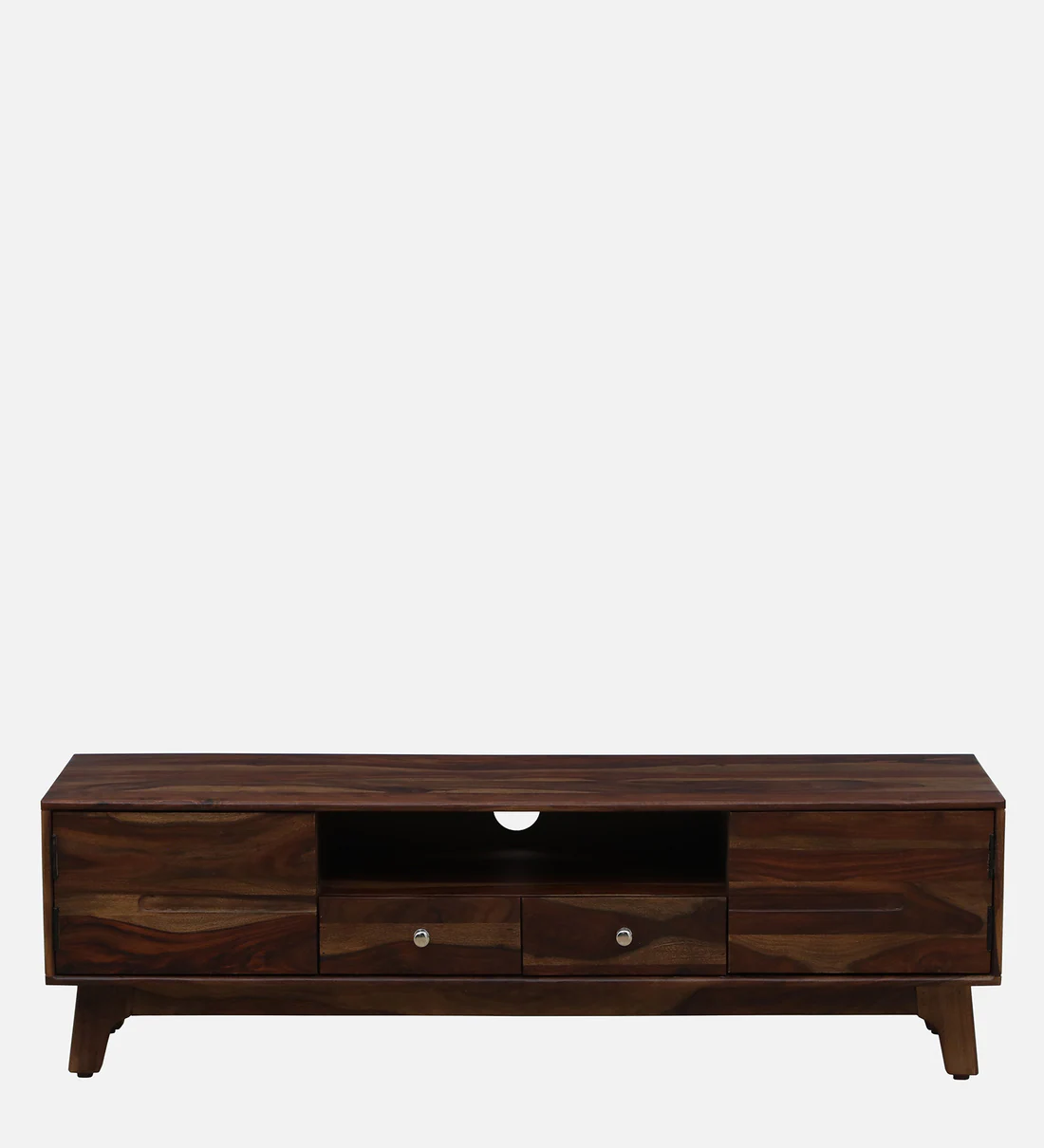 Sheesham Wood TV Stand with Sliding Doors and Open Display Shelf - Image 7