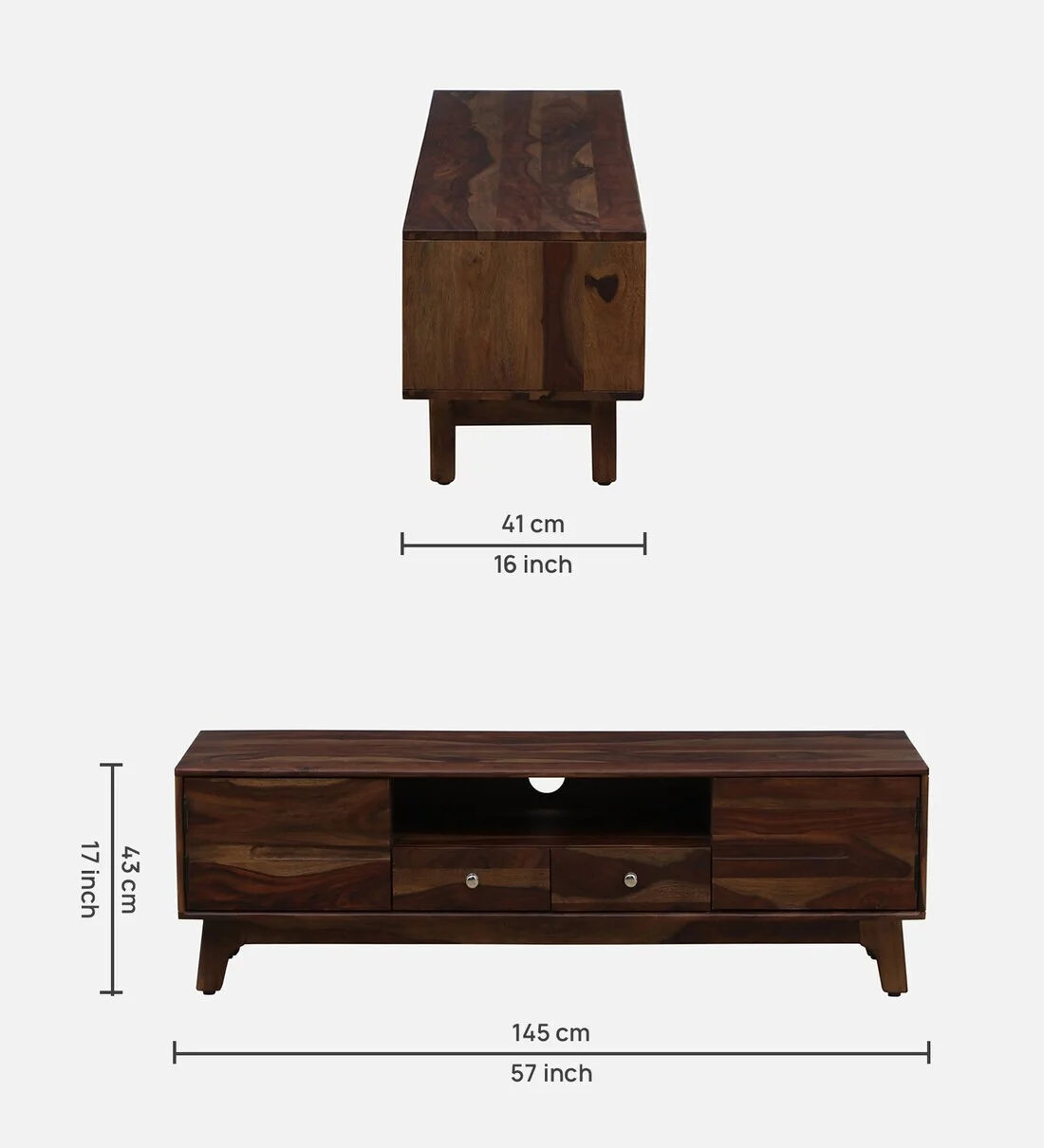 Sheesham Wood TV Stand with Sliding Doors and Open Display Shelf - Image 3