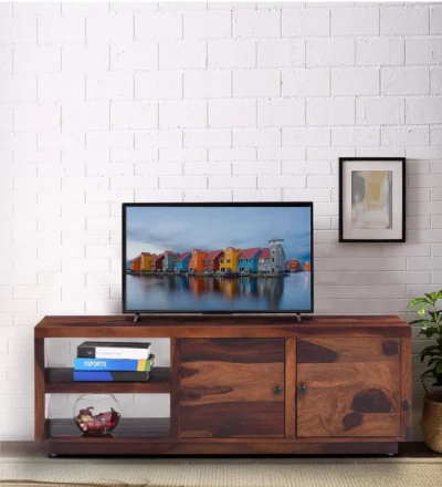 Entertainment Center TV Unit with Closed Cabinets and Display Shelves