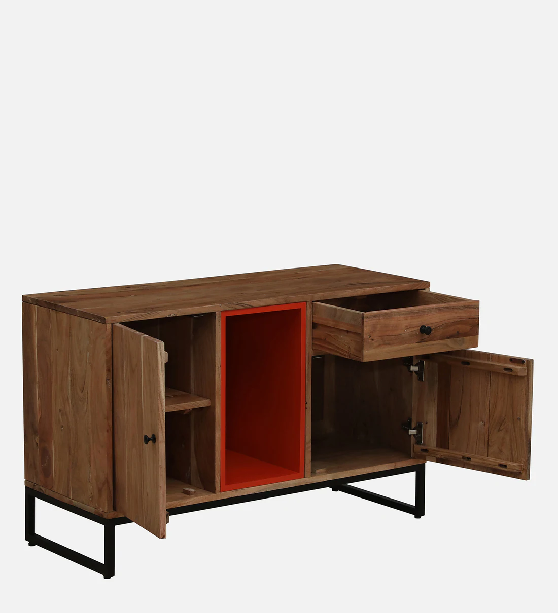 Rustic Teak Sideboard with Carved Panels and Wide Storage Compartments1 Darwer - Image 8