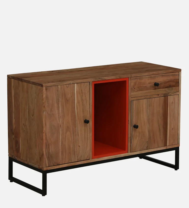 Rustic Teak Sideboard with Carved Panels and Wide Storage Compartments1 Darwer - Image 7