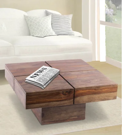 Classic Wooden Coffee Table with Carved Legs and Polished Sheesham Finish