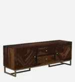 Wide TV Stand with Carved Drawers in Sheesham Wood Finish - Image 4