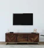 Wide TV Stand with Carved Drawers in Sheesham Wood Finish