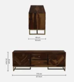 Wide TV Stand with Carved Drawers in Sheesham Wood Finish - Image 3