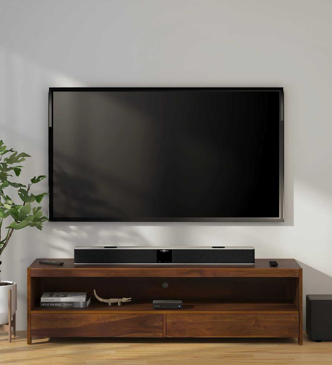 Modern Indian TV Console in Sheesham with Streamlined Structure