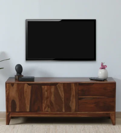 Traditional TV Stand with Wooden Texture in Sheesham and Classic Design