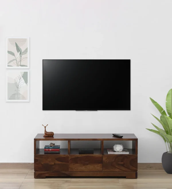 Sleek Sheesham TV Unit with Horizontal Storage and Cable Cutout