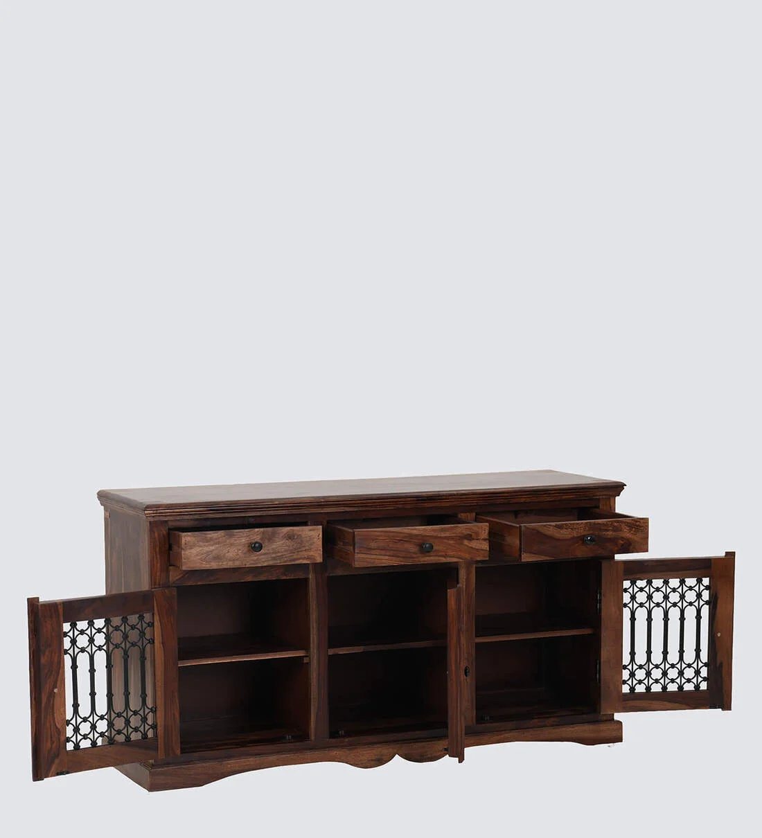 Solid Wooden Sideboard with Open Display and Storage Drawer Compartments - Image 4