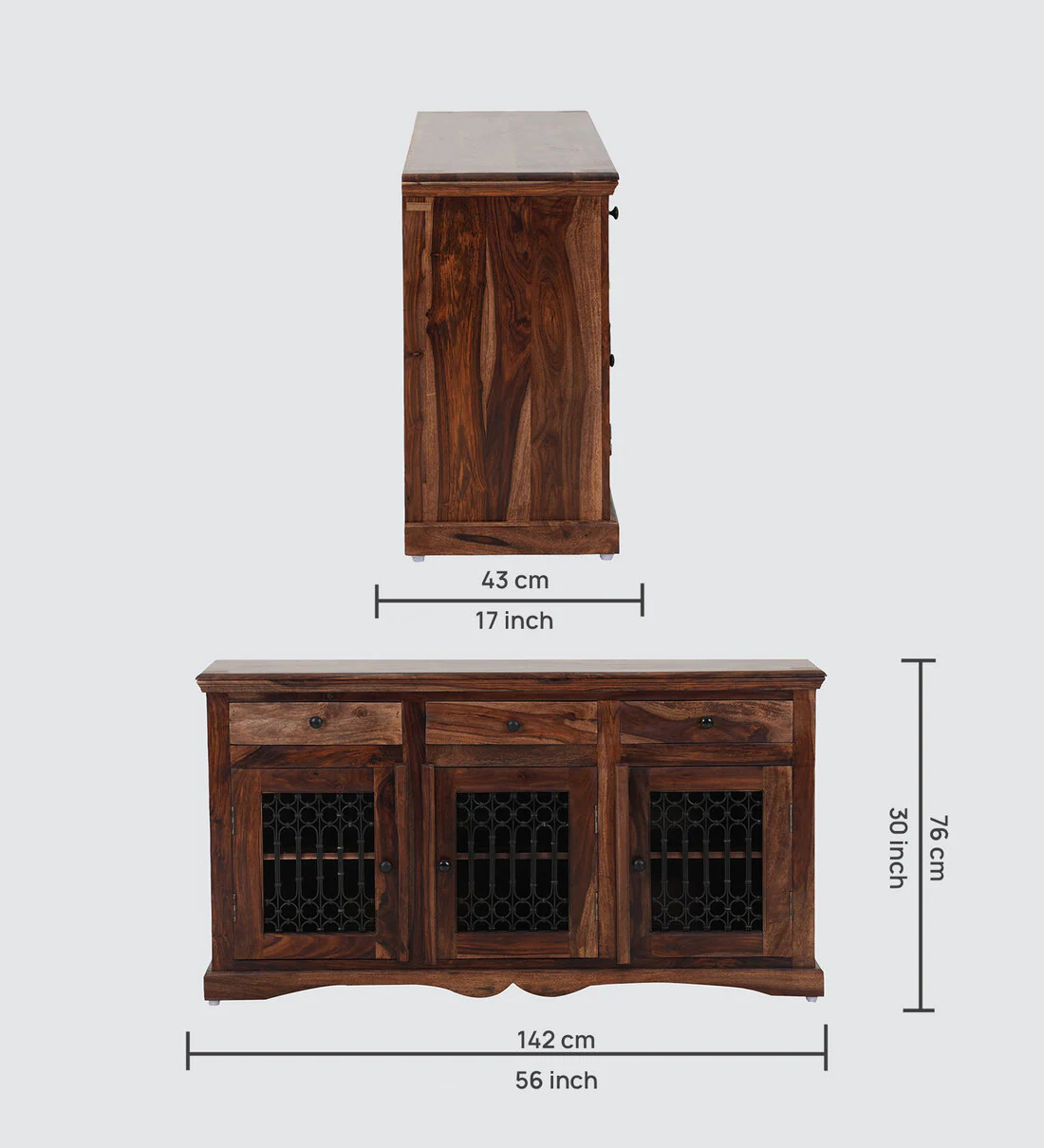 Solid Wooden Sideboard with Open Display and Storage Drawer Compartments - Image 3