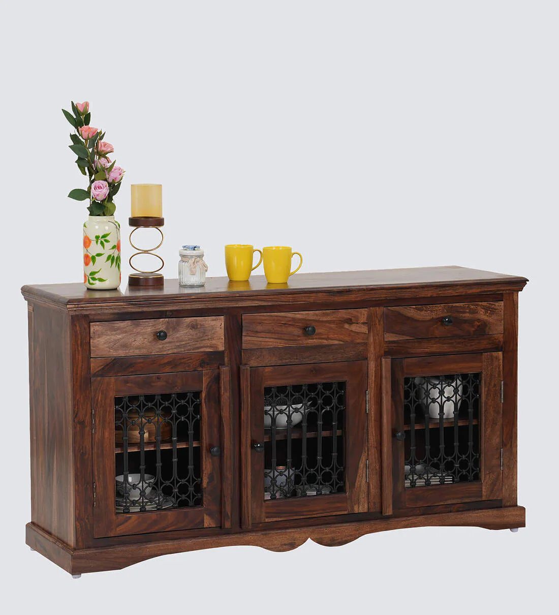 Solid Wooden Sideboard with Open Display and Storage Drawer Compartments - Image 10