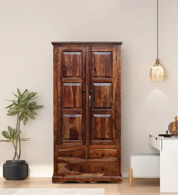 Compact Sheesham Wardrobe 2 Door for Small Rooms By Classic Wood
