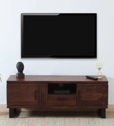 Wooden TV Console with Decorative Handles and Closed Cabinet Storage