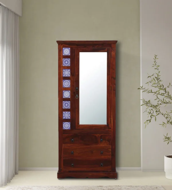 Bedroom Wardrobe with Shelves and Mirror in Sheesham Wood By Classic Wood
