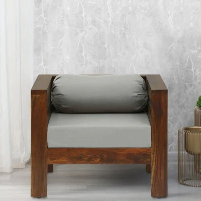 Upholstered One Seater Sofa with Tufted Backrest and Side Cushion Panels