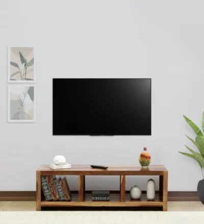 Minimal TV Table in Solid Sheesham Wood for Compact Media Setup