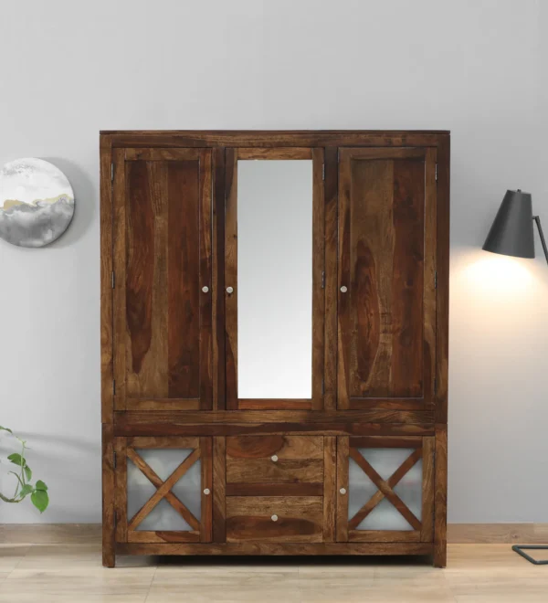 Minimalistic Sheesham Wood Wardrobe 3 Door By Classic Wood