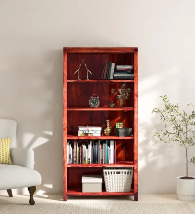 Wooden Bookshelf with Dual Purpose Storage and Multi-Sized Shelf Units