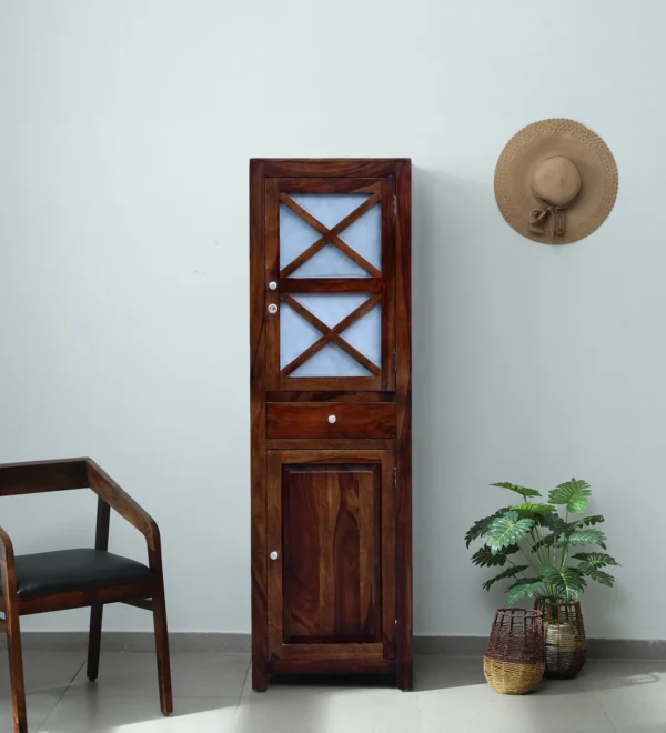 Stylish Bedroom Wardrobe 1 Door with Solid Sheesham Wood Texture