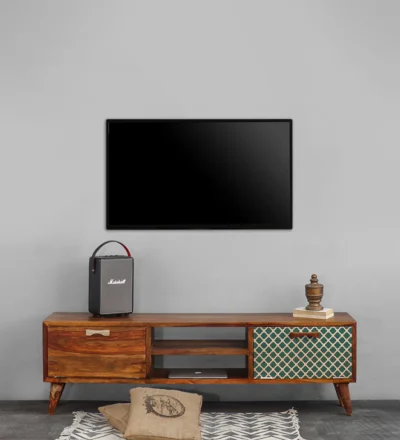 Compact TV Table with Dual Drawers and Wooden Texture in Sheesham