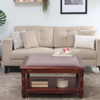 Coffee Table with Storage Drawers and Wide Polished Wooden Top