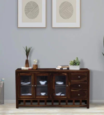 Stylish Crockery Unit Home with Drawer Storage and Polished Wooden Frame Finish