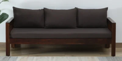 Soft Upholstered Sofa for Three with Armrest Support and Wooden Frame