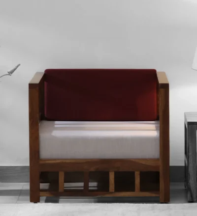 Modern One Seater Sofa with Bold Color Upholstery and Wooden Frame