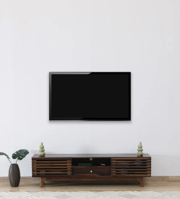 Wooden Frame TV Console with Wide Top and Drawer Storage