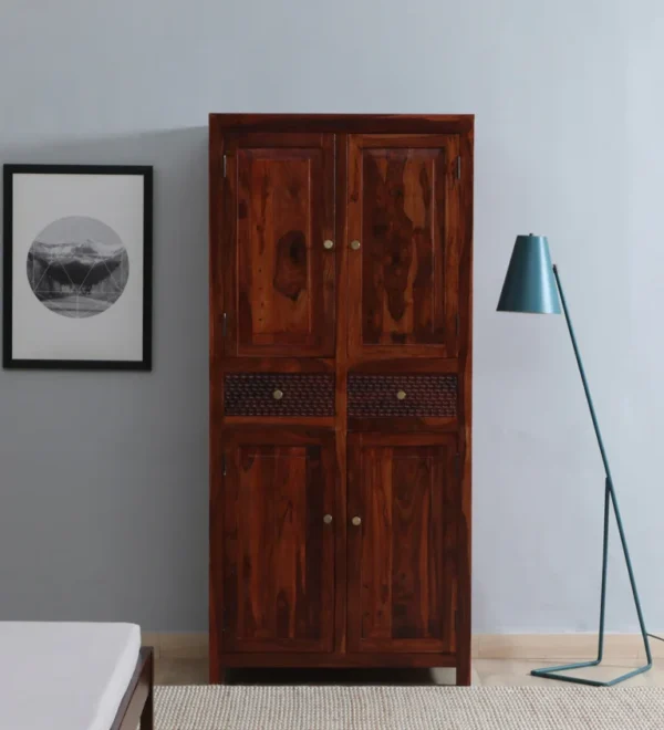 Eco-Friendly Sheesham Wardrobe with Honey Wood Finish By Classic Wood