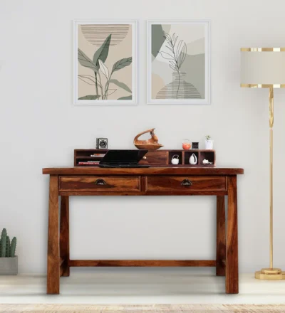 Smart Wooden Study Desk with Lamp Mount and Cable Management Slot