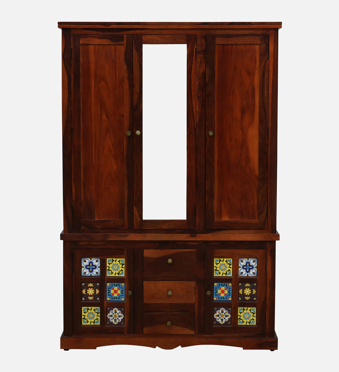 Rustic Sheesham Wood Wardrobe with Brass Handles and Drawers By Classic Wood - Image 4