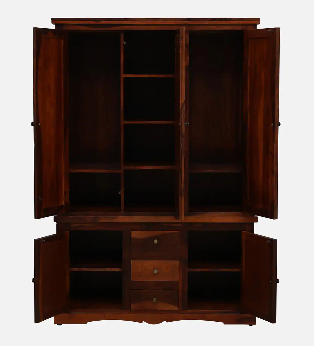 Rustic Sheesham Wood Wardrobe with Brass Handles and Drawers By Classic Wood - Image 12