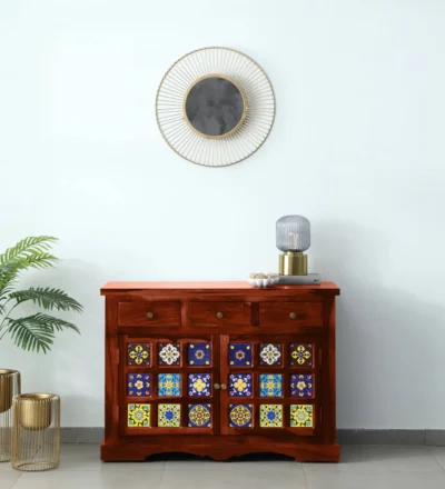 Wooden Sideboard with Multiple Storage Shelves and Large Drawer Compartments