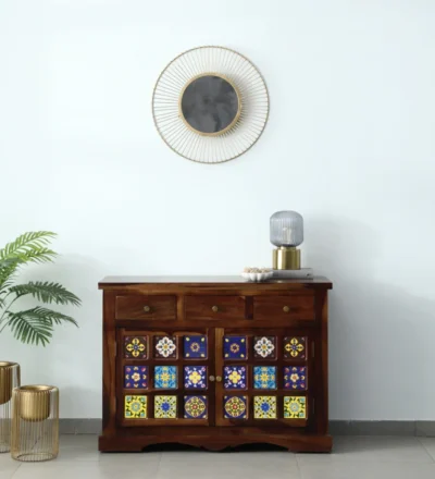 Traditional Sheesham Sideboard with Decorative Carving and Storage Drawer Units