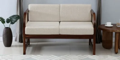 Designer 2 Seater Couch with Clean Lines and Soft Fabric Cushions