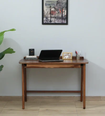 Solid Study Table with Drawer, Open Storage, and Natural Wood Texture