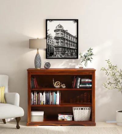 Compact Sheesham Bookshelf with Four Shelves and Space-Saving Design