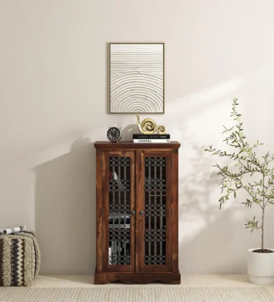 Solid Wood Crockery Cabinet Online with Open Shelf and Closed Storage Space