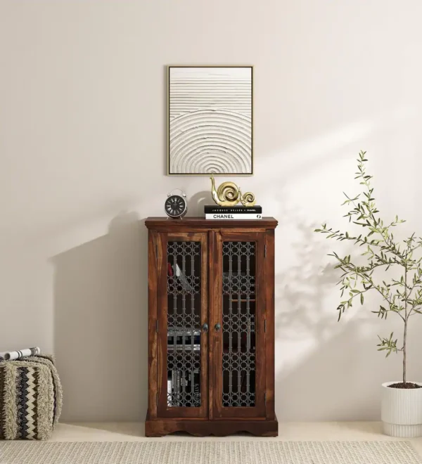 Solid Wood Crockery Cabinet Online with Open Shelf and Closed Storage Space