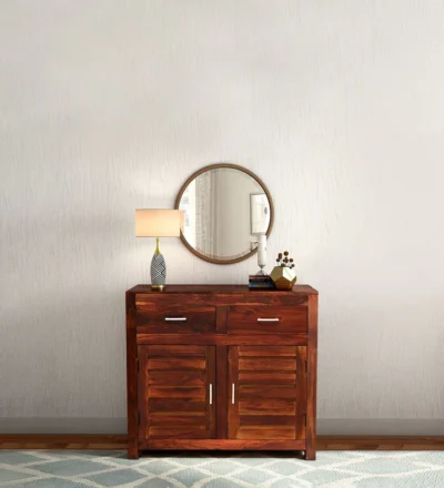 Sheesham Wood Storage Cabinet with Smooth Finish and Multiple Compartments