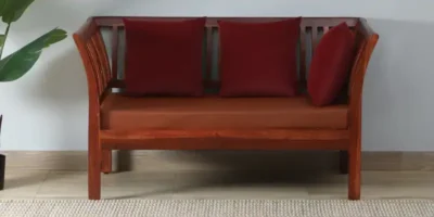 Sheesham Two Seater Sofa with Fine Fabric Finish and Side Support Arms