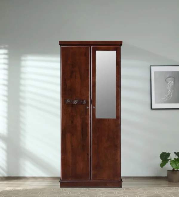 Rustic Wooden Wardrobe with Polished Surface and Two-Door Storage System