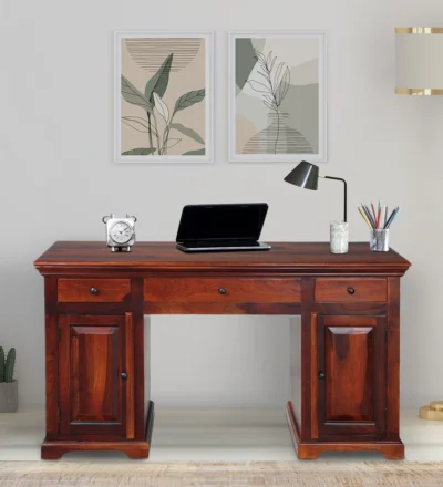 Modern Wooden Writing Table with Open Shelf and Drawer for Essentials