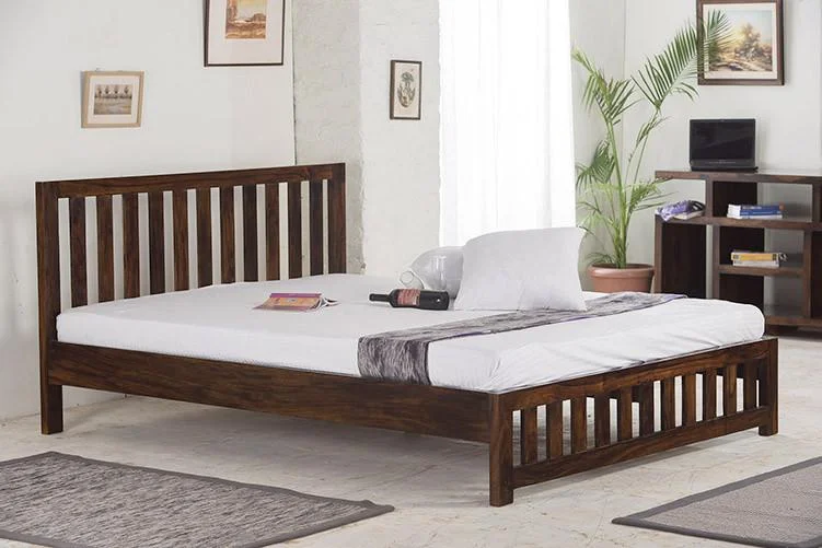 Elegant solid wood bed with high backrest and full storage